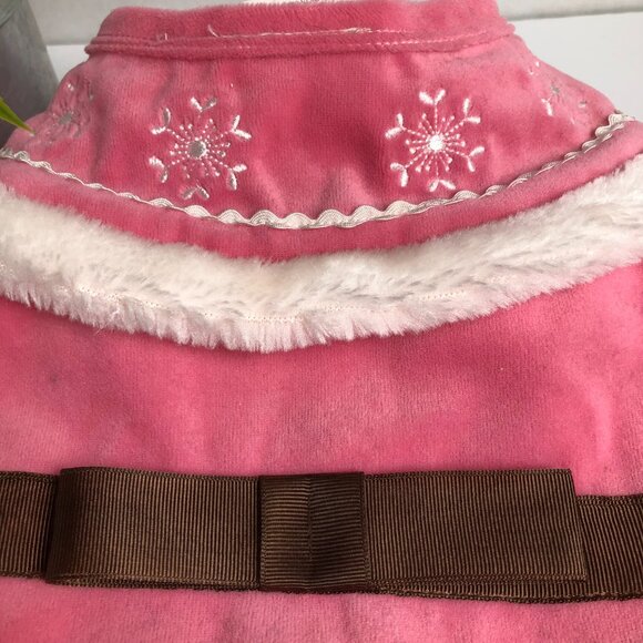 Pet Holiday Pink and White Velvet Dress with Brown Bow - Picture 2 of 8